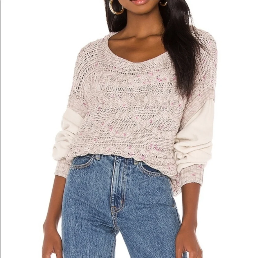 NWT Free People Honey Cable Pullover Sweater Shell White Cream XS